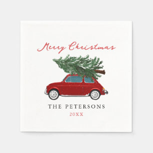 Merry Christmas Vintage Red Truck Holiday Party Napkin
