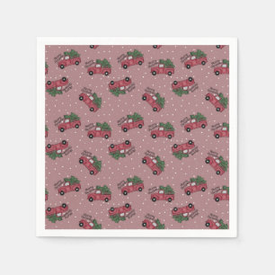 Merry Christmas Vintage Red Truck Napkin
