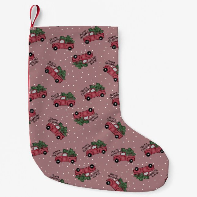 Merry Christmas Vintage Red Truck Small Christmas Stocking (Front)