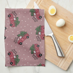 Merry Christmas Vintage Red Truck Tea Towel