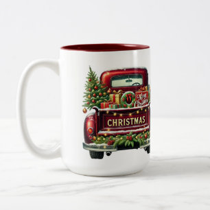 Merry Christmas Vintage Red Truck  Two-Tone Coffee Mug
