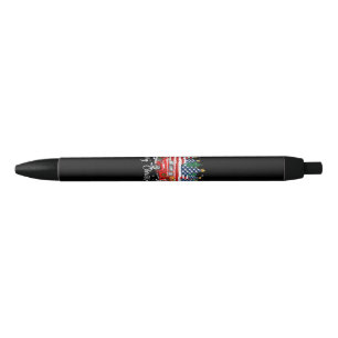 Merry Christmas Vintage Red Truck Us Flag Tree San Black Ink Pen