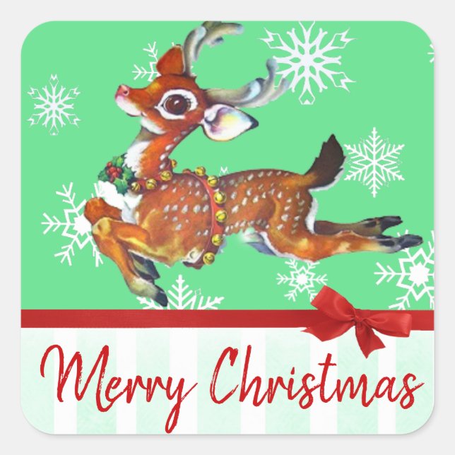 Merry Christmas Vintage Reindeer Stickers (Front)
