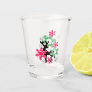 Merry Christmas vintage retro deer snow snowflakes Shot Glass