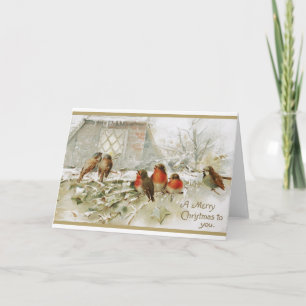 Merry Christmas Vintage Robin Bird Card