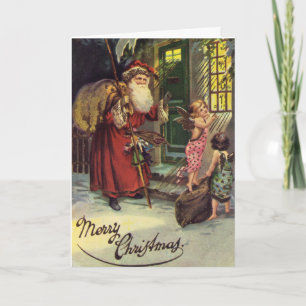 Merry Christmas, Vintage, Santa and Angels Holiday Card