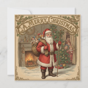Merry Christmas Vintage Santa and Children Holiday Card