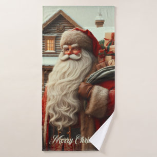 Merry Christmas vintage Santa Bath Towel