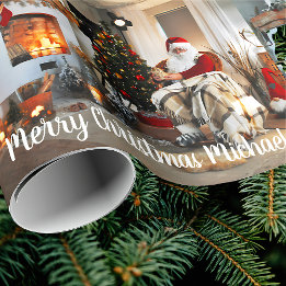 Merry Christmas Vintage Santa Claus Custom Name Wrapping Paper