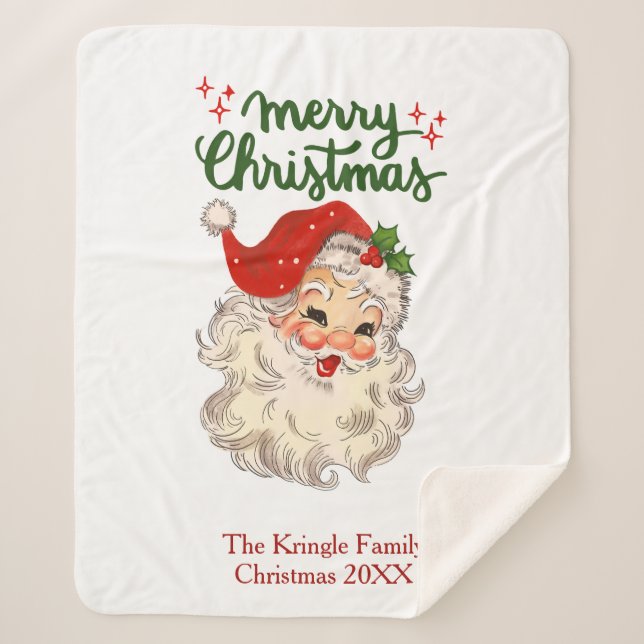 Merry Christmas vintage Santa Claus family  Sherpa Blanket (Front)