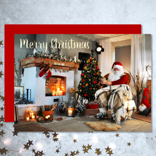 Merry Christmas Vintage Santa Claus Foil Holiday Card