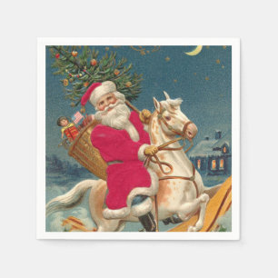 Merry Christmas Vintage Santa Claus on Horse  Napkin