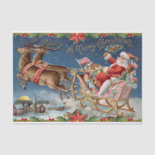 Merry Christmas Vintage Santa Claus on Sleigh Tissue Paper