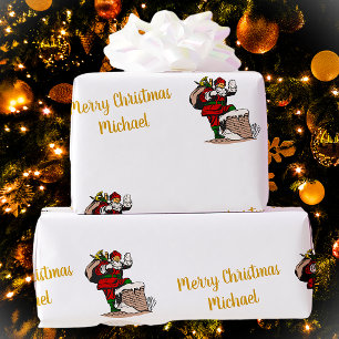 Merry Christmas Vintage Santa Custom Name Wrapping Paper