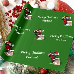 Merry Christmas Vintage Santa Custom Name Wrapping Paper
