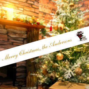 Merry Christmas Vintage Santa Custom Text Name Satin Ribbon