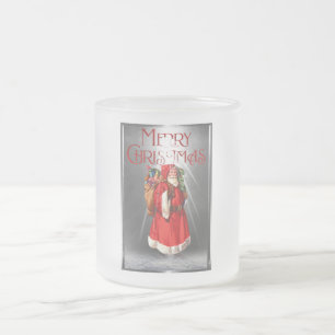 Merry Christmas Vintage Santa Design Frosted Glass Coffee Mug
