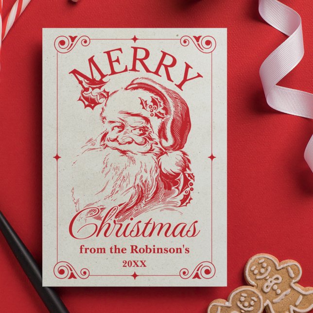 Merry Christmas Vintage Santa Family Name Holiday Card (Creator Uploaded)