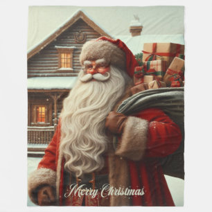 Merry Christmas vintage Santa Fleece Blanket