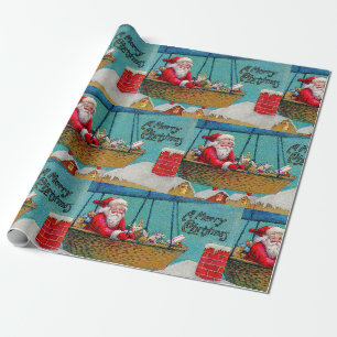 Merry Christmas Vintage Santa in Air Balloon Wrapping Paper