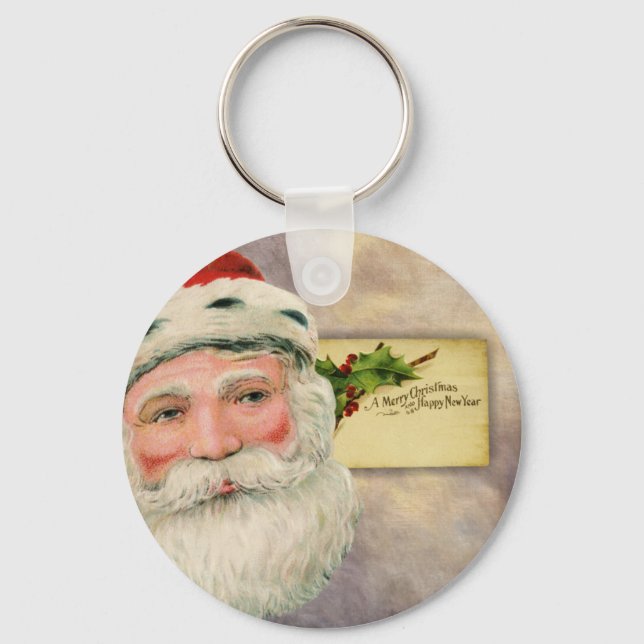 Merry Christmas Vintage Santa Key Ring (Front)