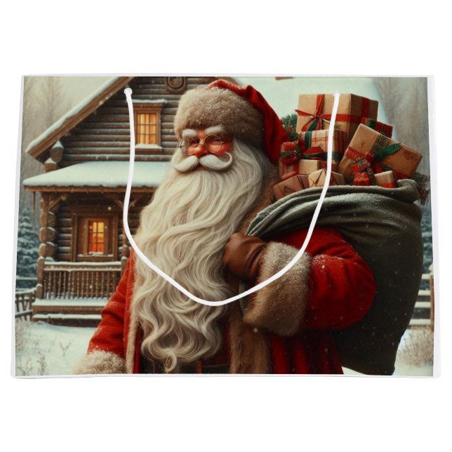 Merry Christmas vintage Santa  Large Gift Bag (Front)