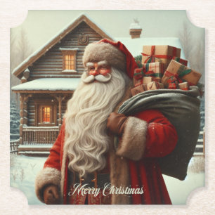 Merry Christmas vintage Santa Paper Coaster