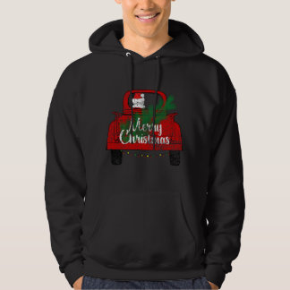 Merry Christmas Vintage Santa Red Truck with Light Hoodie