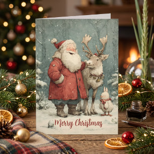 Merry Christmas Vintage Santa & Reindeer Card