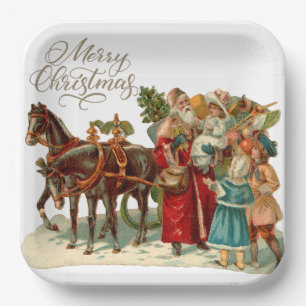 Merry Christmas Vintage Santa with Children  Paper Plate