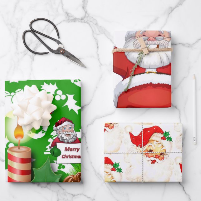 Merry Christmas Vintage Santa Wrapping Paper Sheet (Front)