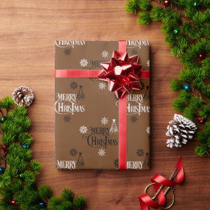 Merry Christmas Vintage Script Font Coffee Brown Wrapping Paper
