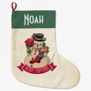 Merry Christmas Vintage Snowman  Large Christmas Stocking