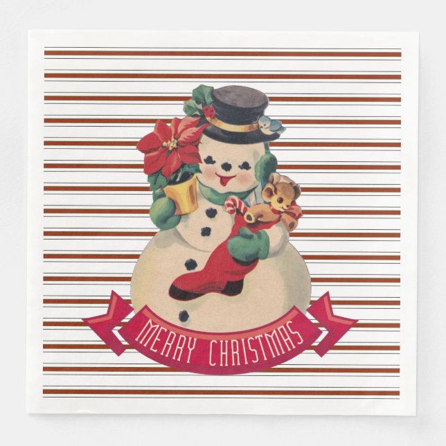 Merry Christmas- Vintage Snowman Paper Napkin (Front)