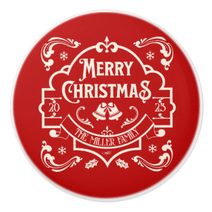 Merry Christmas vintage style design Ceramic Knob