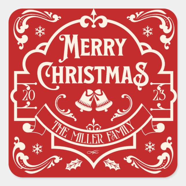 Merry Christmas vintage style design  Square Sticker (Front)