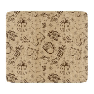 Merry christmas vintage style pattern hand drawn cutting board