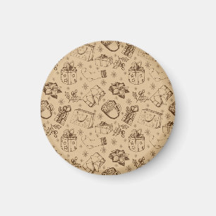 Merry christmas  vintage style pattern hand drawn magnet