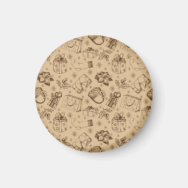 Merry christmas  vintage style pattern hand drawn magnet (Front)