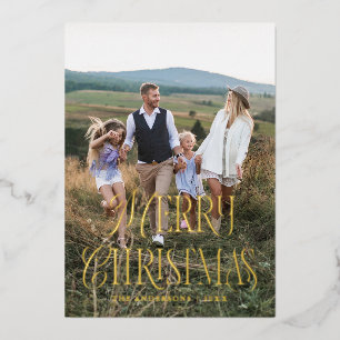 Merry Christmas Vintage Swirl Photo Foil Holiday Card