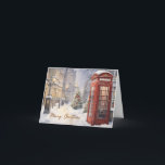 Merry Christmas Vintage Telephone Booth  Card<br><div class="desc">Vintage Christmas illustration</div>
