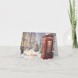 Merry Christmas Vintage Telephone Booth  Card