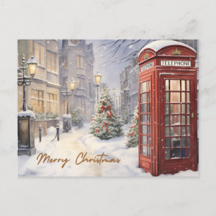 Merry Christmas Vintage Telephone Booth Holiday Postcard