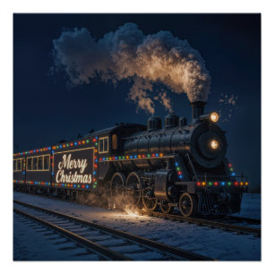 Merry Christmas Vintage Train In Snow Poster