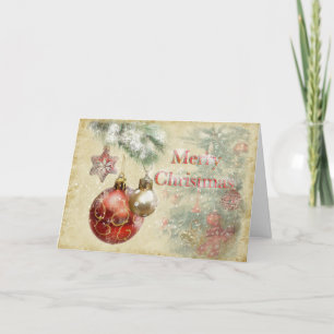 Merry Christmas Vintage Tree Ornaments Holiday Card