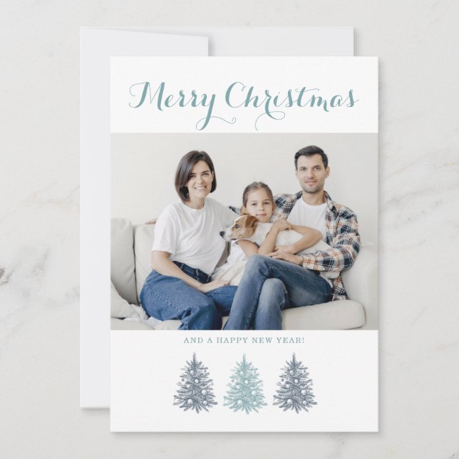 Merry Christmas Vintage Tree Photo Holiday Card (Front)