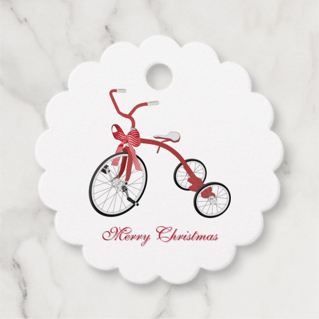 Merry Christmas Vintage  Tricycle Favour Tags (Front)