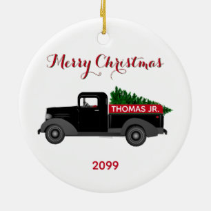 Merry Christmas Vintage Truck  Ceramic Ornament