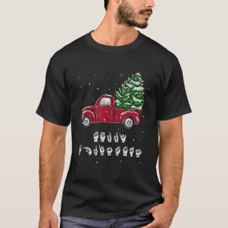 Merry Christmas Vintage Truck Hand Sign Language X T-Shirt