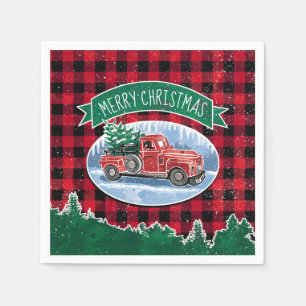 Merry Christmas Vintage Truck Napkin